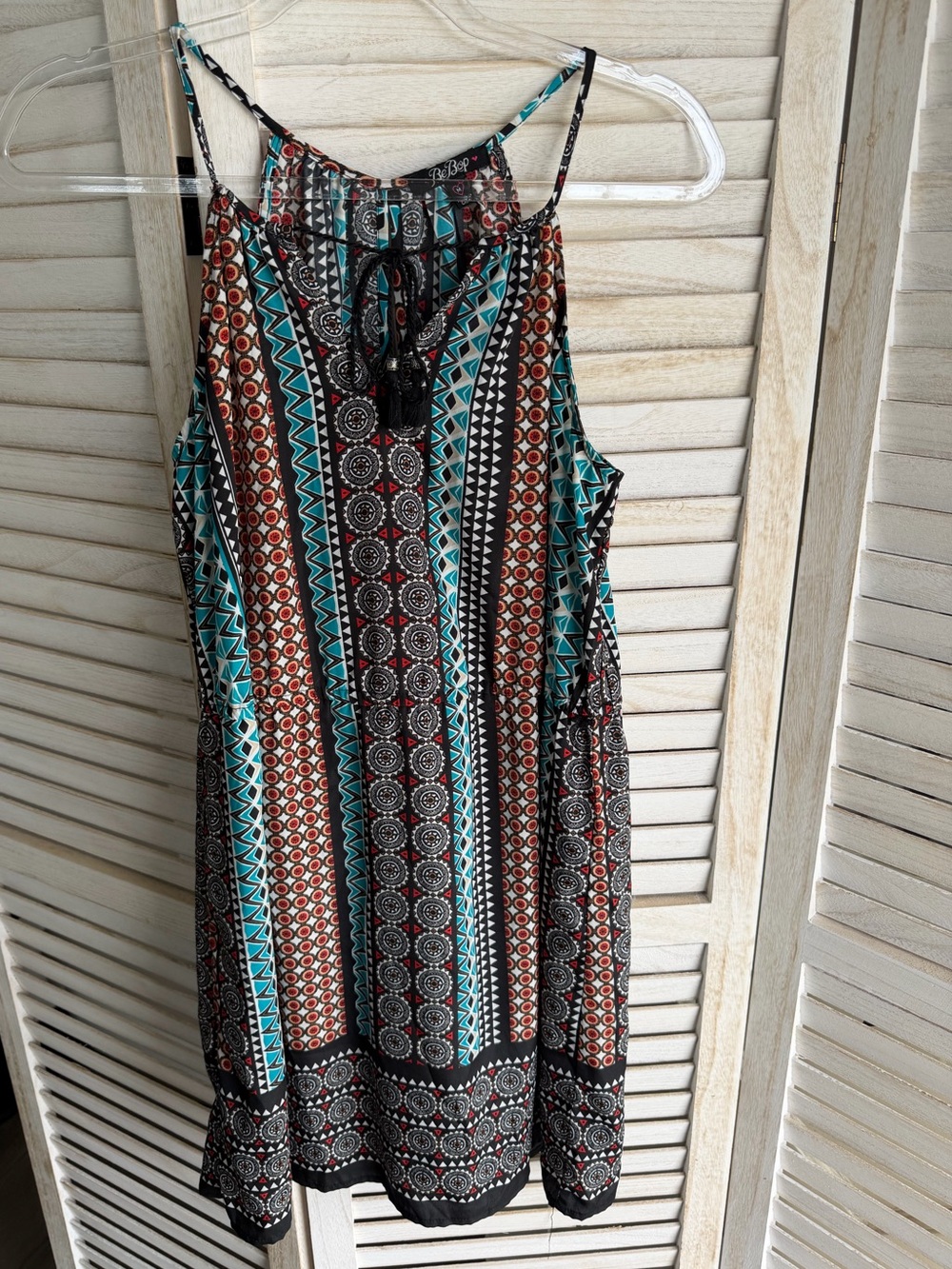 BeBop Teal, Black & Brown Striped Geo Swim Coverup